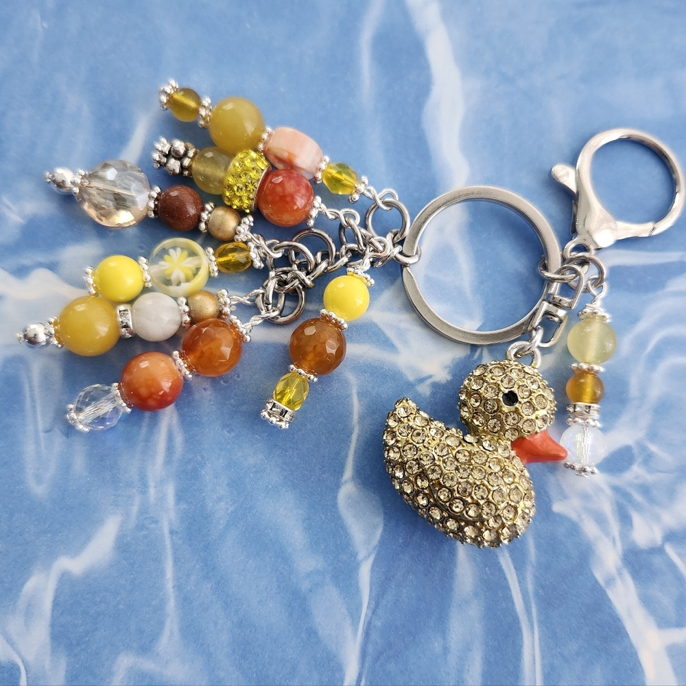 Yellow Duck Purse Charm or Keychain Glass Crystal Rondels Handcrafted